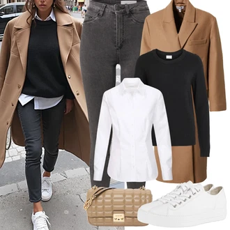 Outfit s Bílá/Krémová/Stříbrný Úzká teniska/Teniska na platformě/Tenisky s Bočním Zipem/Nízká Teniska/Kožené tenisky/Plátěná teniska Paul Green "Podzimní Outfity"