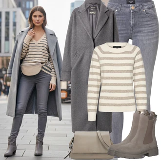 Outfit s Šedá/Světle šedá Kalhoty Jeggings/Džínové Legíny/Skinny Kalhoty VERO MODA "Podzimní Outfity"