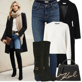 Dlouhé Outfit s Modrá/Tmavě modrá/Světle modrá Kotníková Bota/Kožená bunda/Navlékací džíny/Push up Džín/High Waist Džínové Kalhoty/Dámské Džíny s Délkou 7/8/Slim Fit Džíny/Termální Džíny/Kožené Boty/Džíny s Rozparkem/Zimní bunda/Zkrácené Džíny Hailys "Podzimní Outfity"