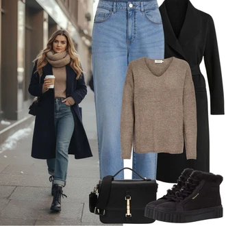 Outfit s Hnědá/Šedá/Khaki/Béžová Basic Svetr/Svetr Carmen/Kašmírový Svetr/Svetr z Jemné Pleteniny/Kašmírový Svetr/Pletený Svetr/Mohair Pullover/Svetr Niki/Jednoduchý Svetr/Svetr s V-výstřihem/Vlněný Svetr Only "Zimní Outfity"