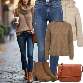 Outfit s Modrá/Tmavě modrá/Světle modrá Kožená bunda/Navlékací džíny/Kožené bundy/Džíny s Nízkým Sedem/Džín s Nízkým Pasem/Džíny s Dírou/Džíny s Rozparkem/Push up Džín/Kožené Boty/Kotníková Bota Only "Podzimní Outfity"