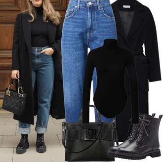 Zapínání na knoflíky Outfit s Černá Tričko & Top Roláková Košile Edited "Podzimní Outfity"