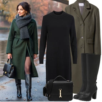 Výstřih kolem krku Outfit s Černá Zimní Pletené Šaty/Svetrové Šaty/Šaty S Rolákem/Dlouhé pletené šaty/Pouzdrové Šaty S Dlouhým Rukávem Vila "Podzimní Outfity"