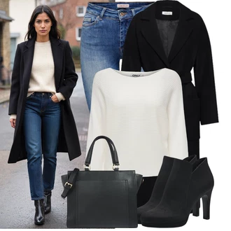 Outfity na zimu 80tá léta s Černá/Tmavě zelená Páska s Kapsou/Pouzdro/Collier About You "Módní zimní outfit"Look: Business, Cool, Elegantní, Francouzské, Kancelář, Old Money, Premium, Retro, 80tá léta