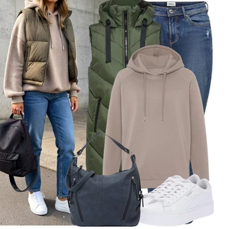 Horolezectví Outfit s Tmavě zelená/Zelená Dlouhé bundy/Nafukovací Bund/Letní peřová bunda/Bunda na přetažení přes hlavu/Zimní Bund/Puchová Bund JdY "Módní zimní outfit"Look: Turistika, Horolezectví