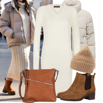 Outfity na zimu 80tá léta s Hnědá/Béžová Čepice/Pokrývka hlavy/Zimní čepice/Kšiltovka About You "Módní zimní outfit"Look: Boho, Pro Dům, Unisex, Retro, 80tá léta