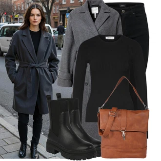 Dlouhé Outfit s Černá/Bílá Kožená bunda/Kožené Boty/Zimní bunda/Slim Fit Džíny/Džíny s Nízkým Sedem/Push up Džín/Motorkářské Džíny/Termální Džíny Only "Módní zimní outfit"