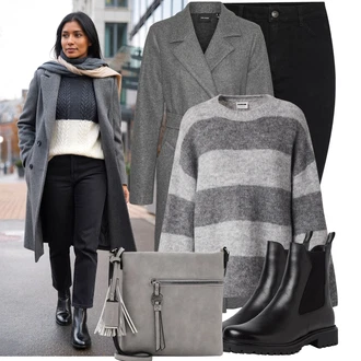 Outfit s Černá Push up Džín/Kožené Boty/Motorkářské Džíny/Termální Džíny/Kožená bunda/Zimní bunda/High Waist Džínové Kalhoty Pieces "Módní zimní outfit"