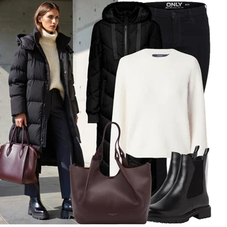 Karneval Outfit s Tmavě červená/Vínová/Hnědá/Červená/Fialová Velká taška/Taška/Taška Přes Rameno/Shopper taška/Sportovní Taška Přes Rameno/Taška Na Rameno Gianni Chiarini "Módní zimní outfit"Look: Bar, Karneval, Koncert, Elektro, Den matek, Škola