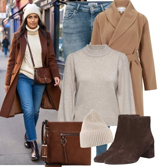 Outfity na zimu 80tá léta s Béžová/Hnědá/Khaki Čepice/Zimní čepice/Pokrývka hlavy/Kšiltovka About You "Módní zimní outfit"Look: Pro Dům, Nadrozměrné, Unisex, Retro, 80tá léta