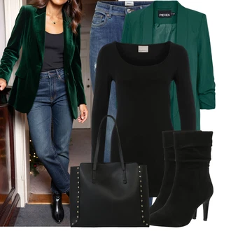 Kulatý výstřih Outfit s Černá Dlouhý top/Dlouhá košile VERO MODA "Módní zimní outfit"