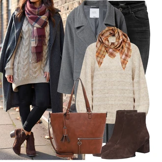 Outfit s Černá/Tmavě šedá/Šedá/Světle šedá/Khaki Kožená bunda/High Waist Džínové Kalhoty/Motorkářské Džíny/Termální Džíny/Push up Džín/Kožené Boty/Zimní bunda/Džíny s Rozparkem Only "Módní zimní outfit"