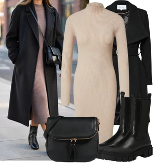 Unisex Outfit s Černá Chelsea Boty/Bota na Platformě/Gumová Kotníková Bota/Kožená bunda About You "Módní zimní outfit"Look: Venkovní, Punk, Techno, Unisex