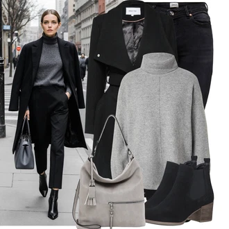 Klasické Koncert Outfit s Černá About You "Módní zimní outfit"Look: Klasické, Cool, Šik, Francouzské, Elegantní, Moderní, Business, Bar, Koncert, Firemní večírek