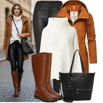 Horolezectví Outfit s Oranžová Zimní Parka/Dlouhé bundy/Jarní bunda/Vosková Bunda/Parka Přechodová Bund/Nepromokavé Bund/Podzimní bunda/Udržitelná bunda Ragwear "Módní zimní outfit"Look: Volný čas, Horolezectví