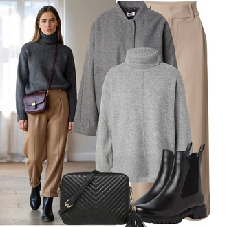 Outfit s Černá Chelsea Boty/Kožená bunda Tamaris "Módní zimní outfit"