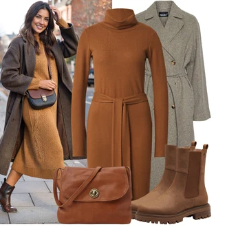 Outfity s botami Hunting s Hnědá Chelsea Boty/Kožená bunda Tamaris "Módní zimní outfit"Look: Jízda na koni, Hunting, Trekking, Turistika