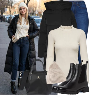 Krásný Outfit s Modrá/Světle modrá/Tmavě modrá Džínové Legíny/Jeggings Noisy may "Módní zimní outfit"Look: 90tá léta, Cool, Krásný, Old Money, Bezešvé, Skromné