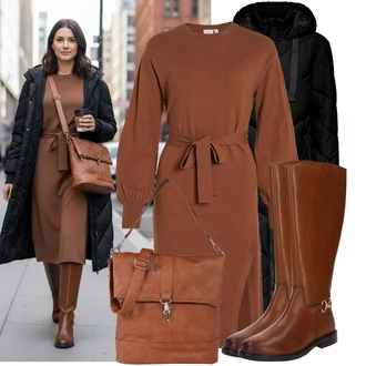 Kulatý výstřih Outfit s Hnědá/Oranžová/Tmavě hnědá Nezařazené Vila "Nápadný look na zimu"