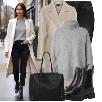 Outfit s Černá/Šedá/Tmavě šedá Push up Džín/Kožené Boty/Džíny s Rozparkem/Slim Fit Džíny/Termální Džíny/Motorkářské Džíny/Kožená bunda/Zimní bunda/High Waist Džínové Kalhoty Only "Nápadný look na zimu"