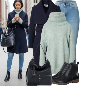 90tá léta Outfit s Světle modrá/Modrá Džínové Legíny/Jeggings Noisy may "Nápadný look na zimu"Look: 90tá léta, Cool, Disko, Moderní, Old Money, Bezešvé, Skromné