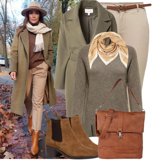 Outfit s Béžová/Hnědá/Oranžová/Žlutá/Bílá Šátek/Šátek na hlavu/Bandana/Šál Tommy Hilfiger "Nápadný look na zimu"