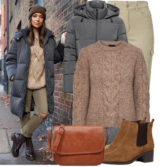 Outfit s Khaki Cargo džíny Only "Nápadný look na zimu"