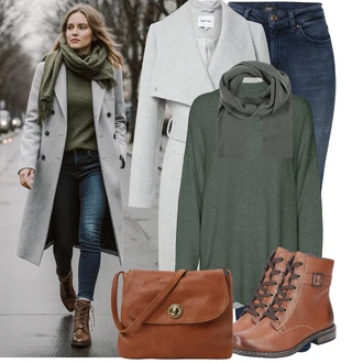 Klasické Koncert Outfit s Šedá About You, Hnědá/Béžová/Žlutá Taška Přes Rameno/Klasická Taška Přes Rameno/Sportovní Taška Přes Rameno/Brašna/Dopisová peněženka/Taška na Macbook/Taška Pieces, Šedá/Tmavě šedá/Světle šedá/Tmavě zelená Šál A Lot Less "Nápadný look na zimu"Look: Klasické, Moderní, Univerzitní, Business, Kancelář, Příliš oblečený, Cool, Bar, Koncert, Škola, Valentýn, Den matek, Zvláštní příležitosti, Nový Rok, Rad, Lesk, Vintage, Old Money, Elegantní, Malle, Den na pláži, Chatky, Armáda, Military, Nadrozměrné, Bezešvé, Traditional, Retro, 80tá léta, Karneval