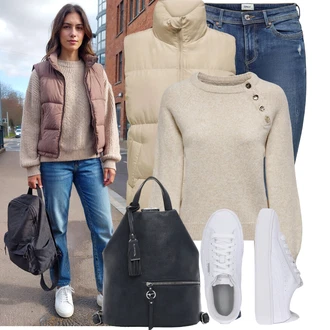 Outfit s Bílá Úzká teniska/Teniska na platformě/Teniska s dírkovaným vzorem/Nízká Teniska Puma "Nápadný look na zimu"