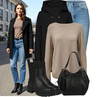 Outfit s Černá/Růžová/Hnědá Velká taška/Taška/Taška Přes Rameno/Kancelářská Taška/Brašna/Shopper taška/Sportovní Taška Přes Rameno About You "Nápadný look na zimu"