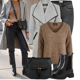 Outfity pro baculky Šik s Černá/Hnědá Taška/Klasická Taška Přes Rameno/Brašna/Sportovní Taška Přes Rameno About You "Nápadný look na zimu"Look: Rad, Šik, Klasické, Elegantní, Cool, Kancelář, Old Money, Vintage