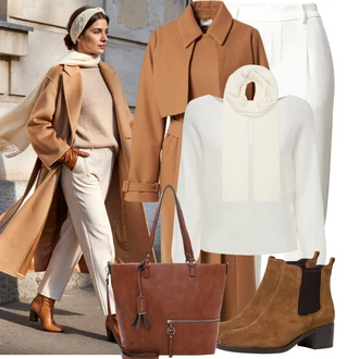 Outfity na zimu 80tá léta s Krémová/Béžová/Khaki/Bílá Šál/Kruhový Šál Only "Nápadný look na zimu"Look: Retro, 80tá léta