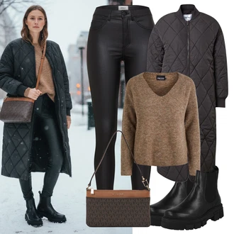 Outfity s botami s Černá/Bílá Vinylový Legín/Skinny Kalhoty/Legíny Kožený Vzhled/Kožená Kalhoty/Kalhoty z Umělé Kůže/Kožený legíny Only "Perfektní na zimu"