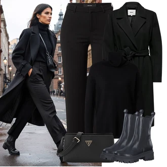 Outfit s Černá Chelsea Boty/Plochá Kotníková Bota/Kožená bunda/Motorkářská bota/Kotníková Bota s Podšívkou Tamaris "Perfektní na zimu"