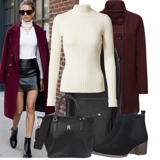 Outfity s kotníkovými botami s Tmavě červená/Červená/Vínová Přechodový Kabát/Vlněný kabát/Vlněný Fleecový Kabát/Kabát z Kabanosu/Lodenový kabát/Duffle Kabát Only "Perfektní na zimu"