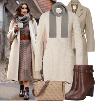 Outfity na zimu 80tá léta s Šedá/Hnědá/Béžová Šál/Kruhový Šál CODELLO "Perfektní na zimu"Look: Klasické, Old Money, Nadrozměrné, Bezešvé, Traditional, Retro, 80tá léta