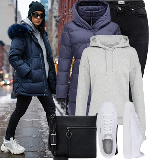 Outfit s Černá Džíny s Rozparkem/Push up Džín/Kožené Boty/Termální Džíny/Motorkářské Džíny/Kožená bunda/High Waist Džínové Kalhoty/Zimní bunda Only "Perfektní na zimu"