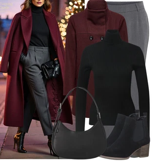 Outfity na cestování Old Money s Černá/Červená/Hnědá Svetr s límečkem/Kašmírový Svetr/Rolák/Svetr z Jemné Pleteniny Only "Perfektní na zimu"Look: Business, Egirl, Elegantní, Kancelář, Old Money, Bezešvé, Sexy, Skromné