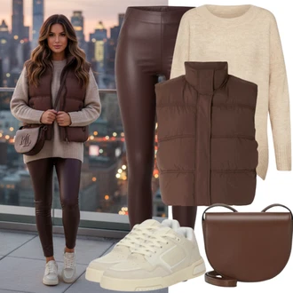 Outfit s Béžová/Khaki/Hnědá Basic Svetr/Kašmírový Svetr/Kašmírový Svetr/Mohair Pullover/Jednoduchý Svetr/Vlněný Svetr/Svetr s límečkem VERO MODA "Podzimní vzhled"