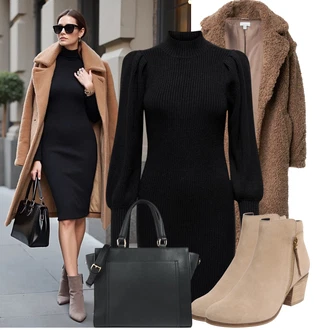 Outfit s Černá/Tmavě zelená Páska s Kapsou/Pouzdro/Náhrdelník Collier About You "Pohodlné zimní outfity"