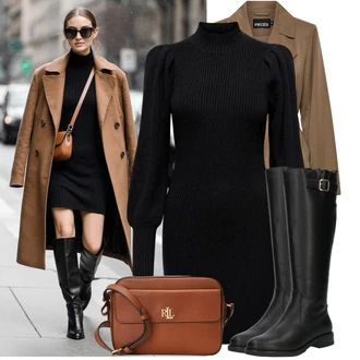 Svatební host Outfit s Černá Šaty S Rolákem/Svetrové Šaty/Zimní Pletené Šaty/Pletené Šaty Only "Pohodlné zimní outfity"