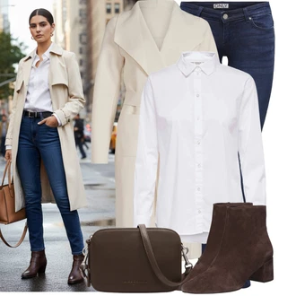 Outfit s Hnědá/Béžová/Bílá/Khaki Lehký Kabát/Dlouhý Kabát/Pletený Kabát/Kašmírový Kabát/Trenčkot/Midi Kabát/Vlněný Kabát/Vlněný Kabát/Lodenový Kabát Vila "Pohodlné zimní outfity"