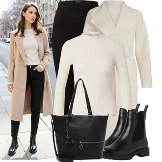 Outfit s Černá Kožené Boty/Sweat Džíny/Termální Džíny/Motorkářské Džíny/Kožená bunda/High Waist Džínové Kalhoty VERO MODA "Pohodlné zimní outfity"