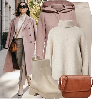 Outfit s Růžová/Hnědá/Fialová Zimní Kabát Vlněný kabát/Lodenový kabát/Pletený Kabát/Kabát s Kapucí/Pletený Fleecový Kabát/Kašmírový Kabát/Vlněný Fleecový Kabát Only "Pohodlné zimní outfity"