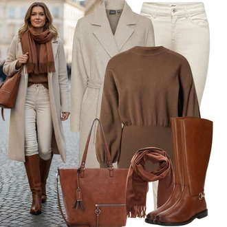 Karneval Outfit s Tmavě hnědá/Oranžová/Hnědá Šál/Šátek Mango "Pohodlné zimní outfity"Look: Bar, Karneval, Koncert, Škola, Nový Rok