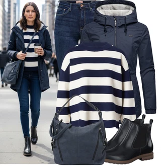 Karneval Outfit s Modrá/Tmavě modrá Taška Přes Rameno/Velká taška/Taška/Brašna/Sportovní Taška Přes Rameno Tom Tailor "Pohodlné zimní outfity"Look: Malle, Bar, Karneval, Koncert, Škola