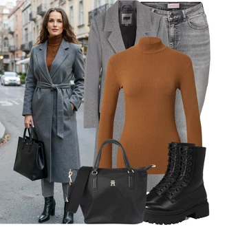 Stojáček Outfit s Hnědá/Oranžová Roláková Košile Edited "Pohodlné zimní outfity"