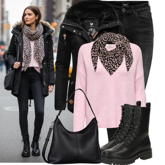 Outfit s Černá/Tmavě šedá/Šedá/Světle šedá/Khaki Kožená bunda/High Waist Džínové Kalhoty/Motorkářské Džíny/Termální Džíny/Push up Džín/Kožené Boty/Zimní bunda/Džíny s Rozparkem Only "Pohodlné zimní outfity"