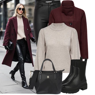 Klasické Koncert Outfit s Tmavě červená/Červená/Vínová Přechodový Kabát/Vlněný kabát/Vlněný Fleecový Kabát/Kabát z Kabanosu/Lodenový kabát/Duffle Kabát Only "Pohodlné zimní outfity"Look: Klasické, Francouzské, Námořní, Moderní, Příliš oblečený, Chytrý příležitostný, Univerzitní, Vánoce, Koncert, Škola, Valentýn