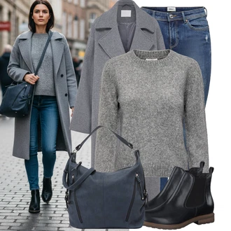 Italský Outfit s Modrá/Tmavě modrá Taška Přes Rameno/Velká taška/Taška/Brašna/Sportovní Taška Přes Rameno Tom Tailor "Pohodlné zimní outfity"Look: Rad, Cool, Italský, Krásný